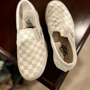 Vans Beige Checkered Slip-On Sneakers